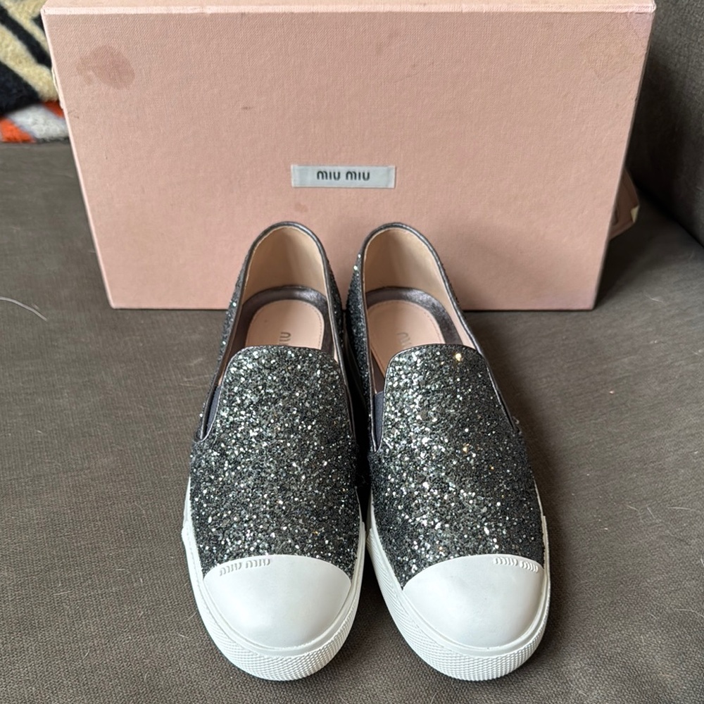 NIB Miu Miu Glitter Slip-On Sneakers SZ 36